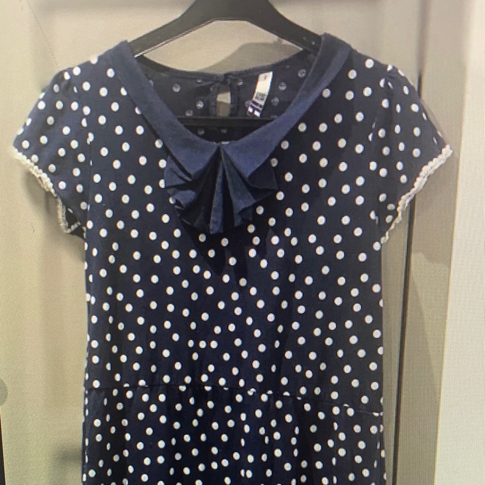 H by Halston Navy and White Polka Dot Mini Dress